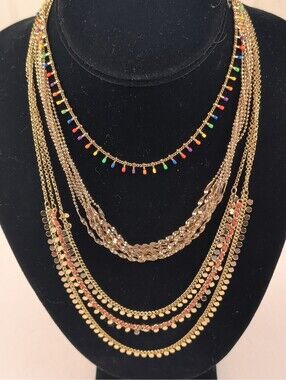 Boho Gold Layered Necklace Set - Rainbow Beads & Coin Disc Charms
